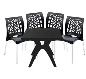Jogo de Cadeiras Nature Preta (4 Cadeiras + 1 Mesa)