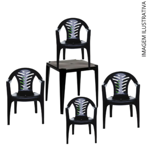 Jogo de Poltrona Preta (4 Poltronas Tambau + 1 Mesa Cabo)